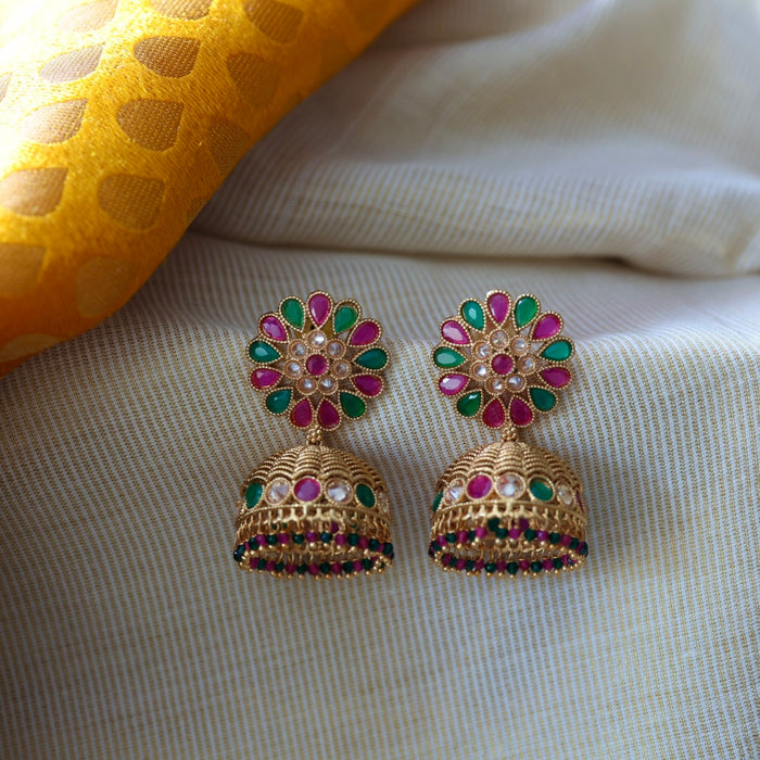 Antique ruby green stone jumka earrings AJI39