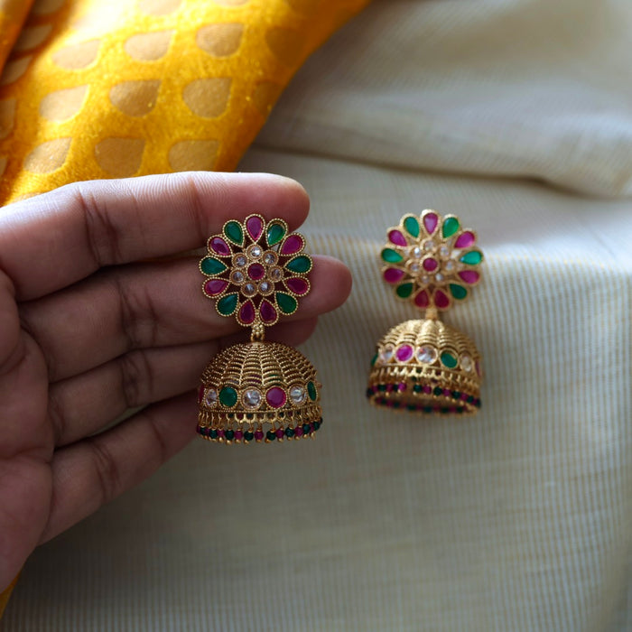 Antique ruby green stone jumka earrings AJI39