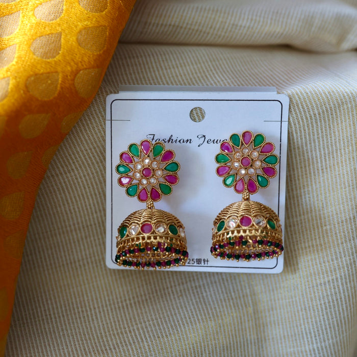 Antique ruby green stone jumka earrings AJI39