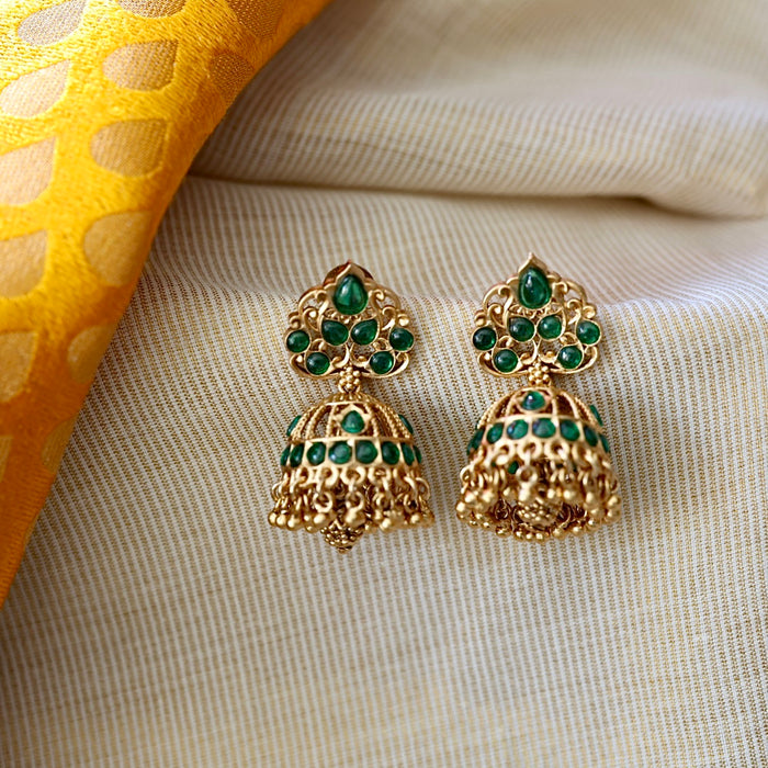 Antique green stone jumka earrings AJI40