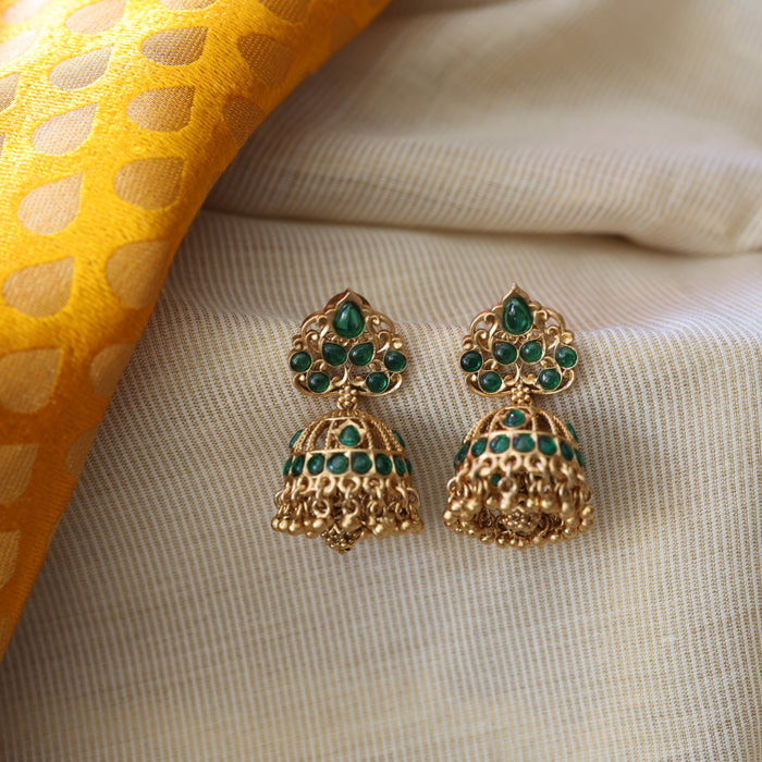 Antique green stone jumka earrings AJI40