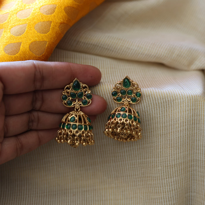 Antique green stone jumka earrings AJI40