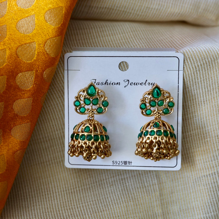Antique green stone jumka earrings AJI40