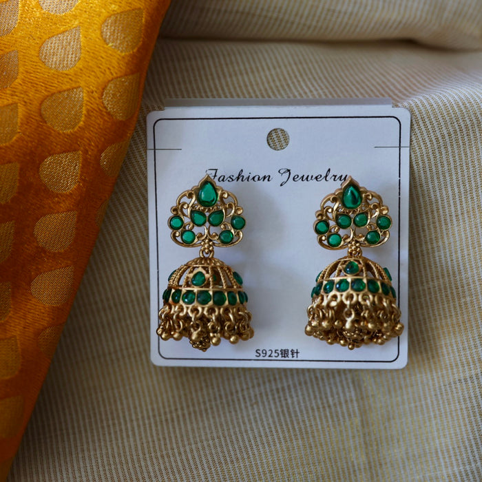 Antique green stone jumka earrings AJI40