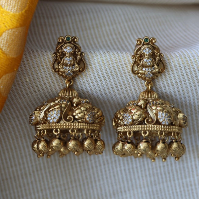 Antique white stone temple design jumka earrings AJI42