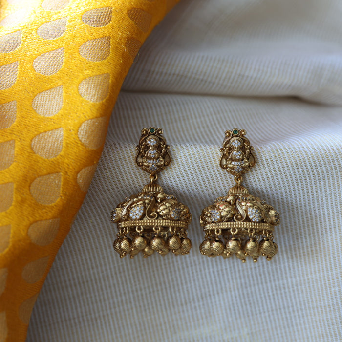 Antique white stone temple design jumka earrings AJI42