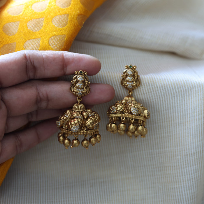 Antique white stone temple design jumka earrings AJI42