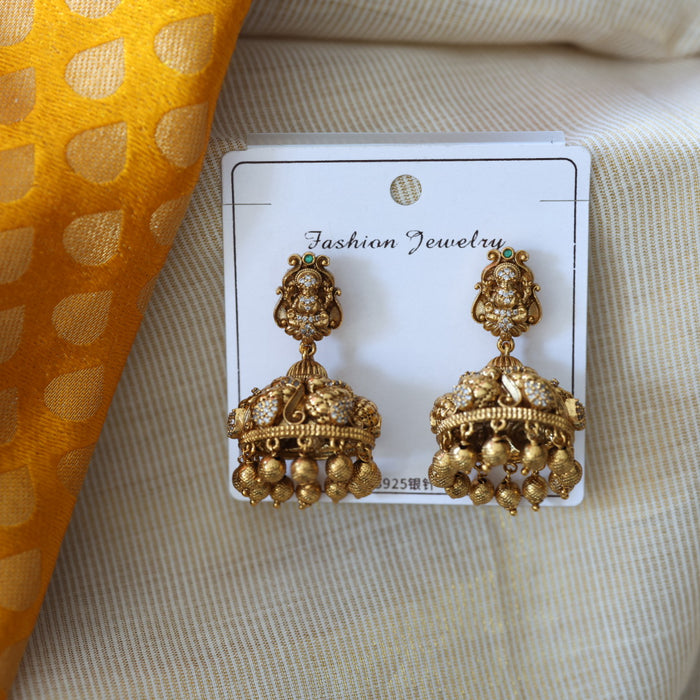 Antique white stone temple design jumka earrings AJI42