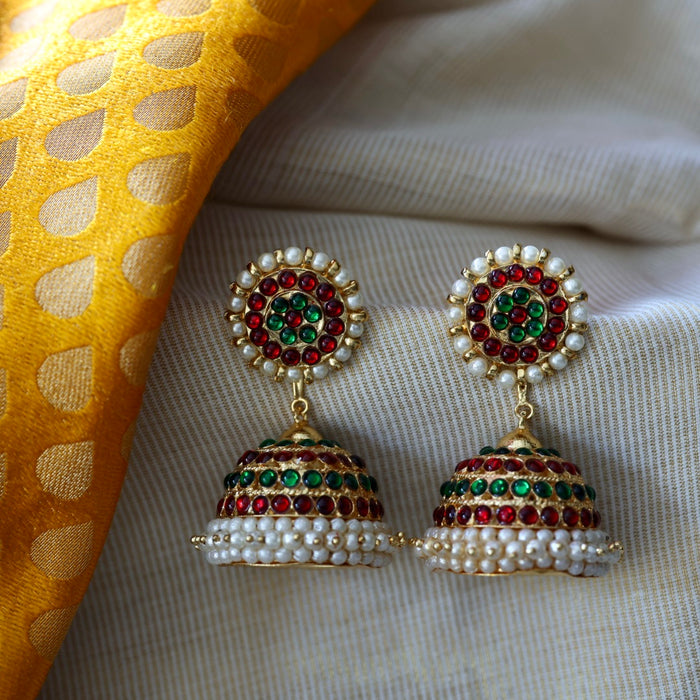 Antique ruby green stone jumka earrings AJ754