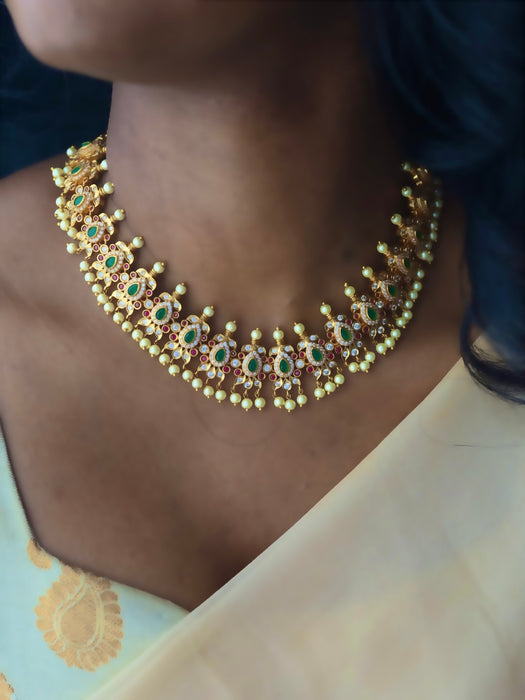 Antique simple multi stone long necklace and earrings SS11096