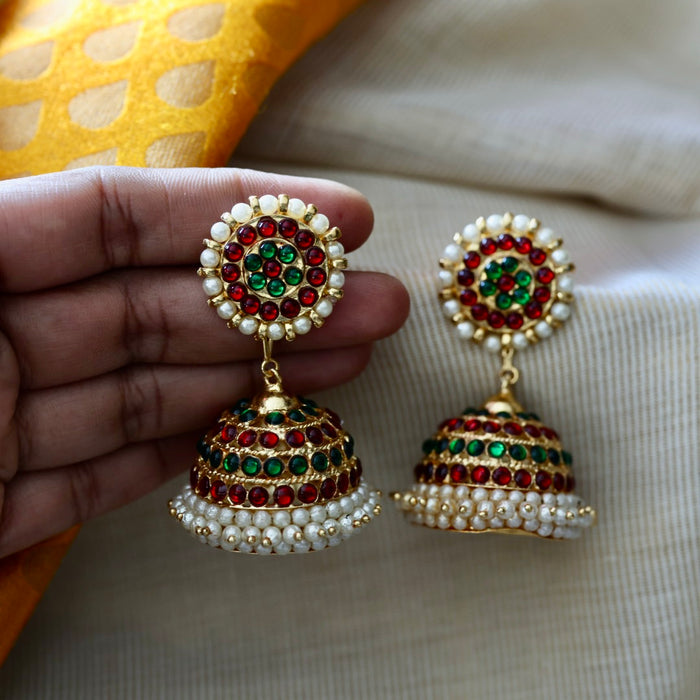 Antique ruby green stone jumka earrings AJ754