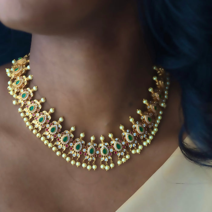 Antique simple multi stone long necklace and earrings SS11096