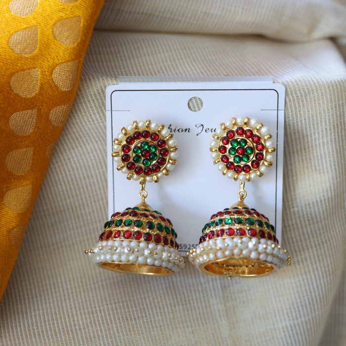 Antique ruby green stone jumka earrings AJ754