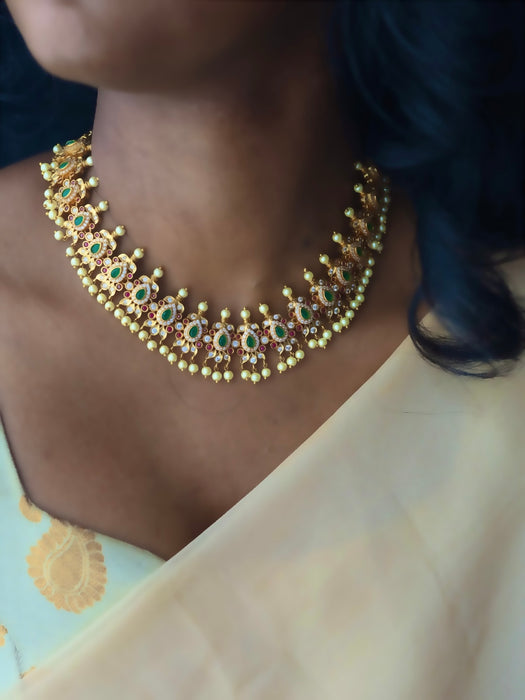 Antique simple multi stone long necklace and earrings SS11096