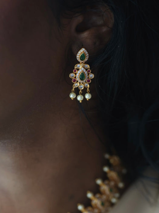 Antique simple multi stone long necklace and earrings SS11096