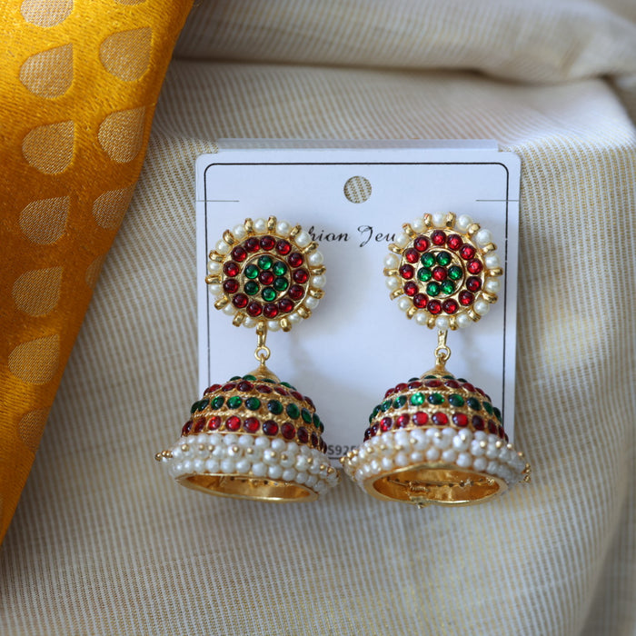 Antique ruby green stone jumka earrings AJ754