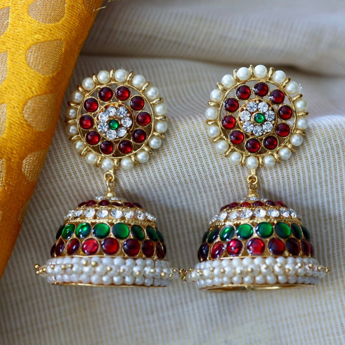 Antique ruby green stone jumka earrings AJI45