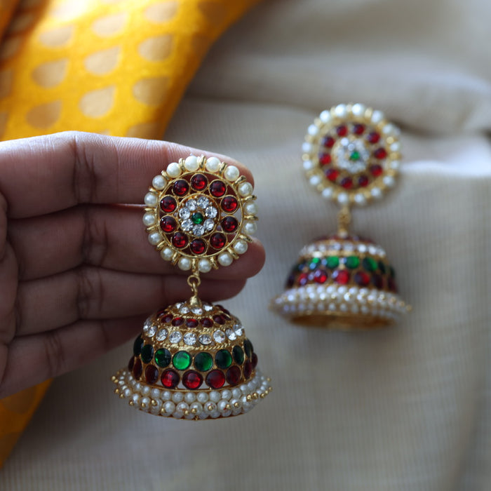 Antique ruby green stone jumka earrings AJI45