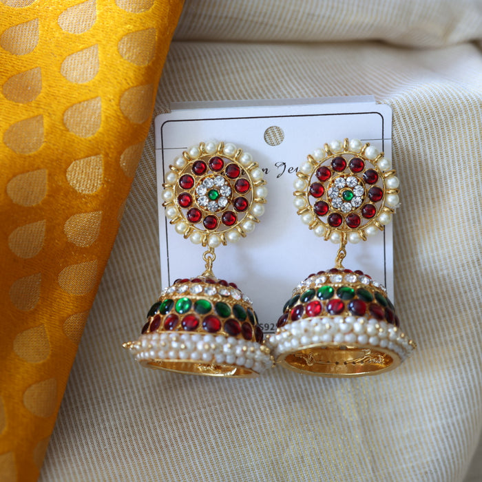 Antique ruby green stone jumka earrings AJI45