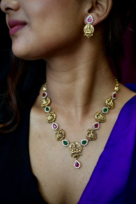 Antique temple short necklace with earrings TTS423