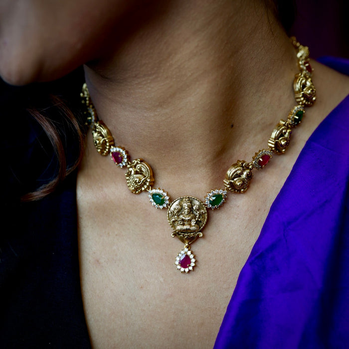 Antique temple short necklace with earrings TTS423