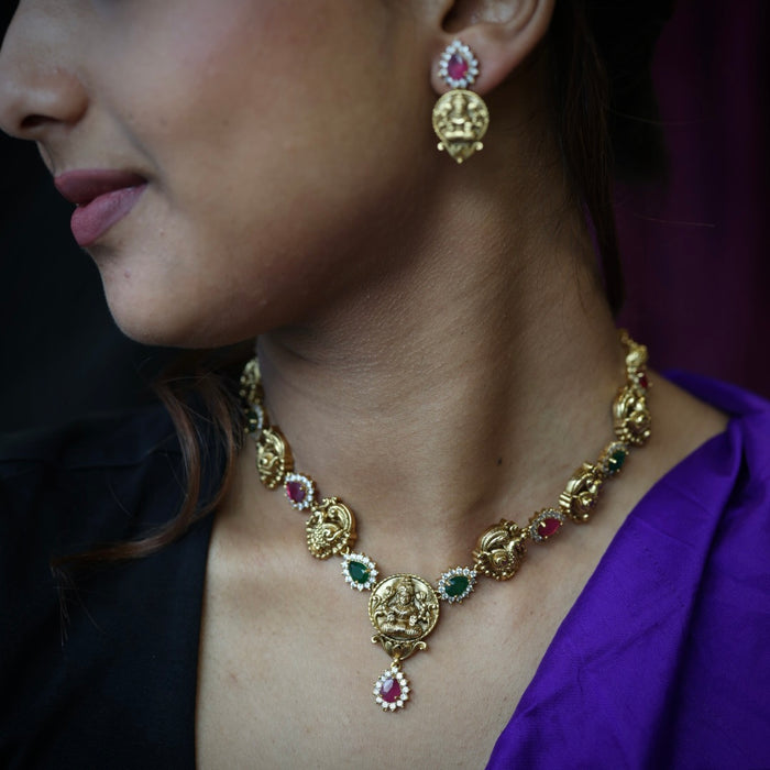 Antique temple short necklace with earrings TTS423