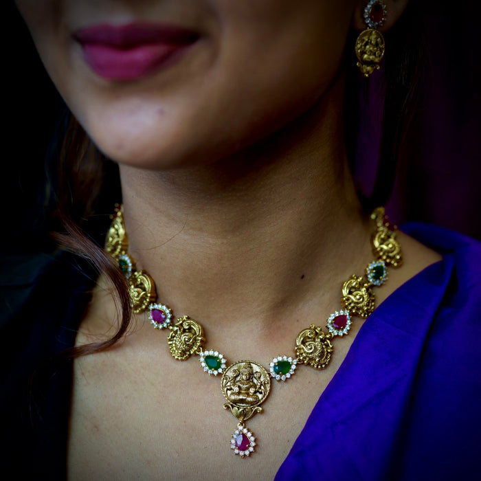 Antique temple short necklace with earrings TTS423