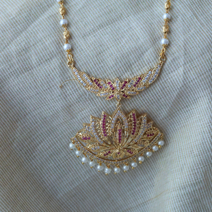 Heritage gold plated padakam pearl long necklace HP904