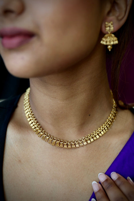 Antique gold simple short necklace with earrings TTS4356