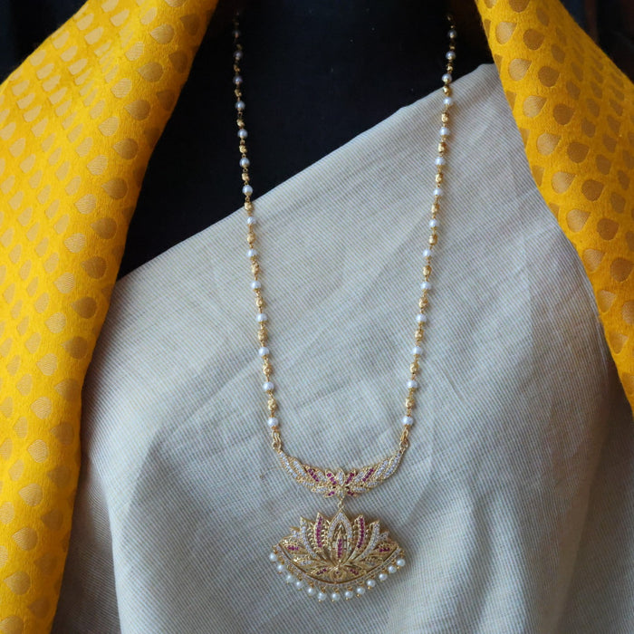 Heritage gold plated padakam pearl long necklace HP904