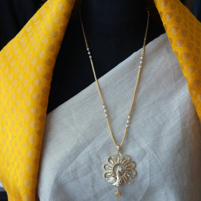 Heritage gold plated padakam pearl long necklace HP905