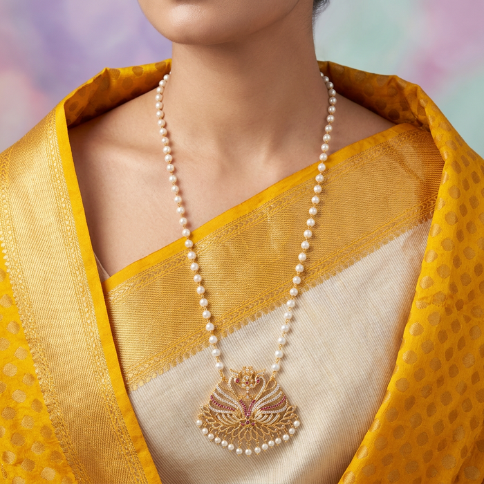 Heritage gold plated padakam pearl long necklace HP910