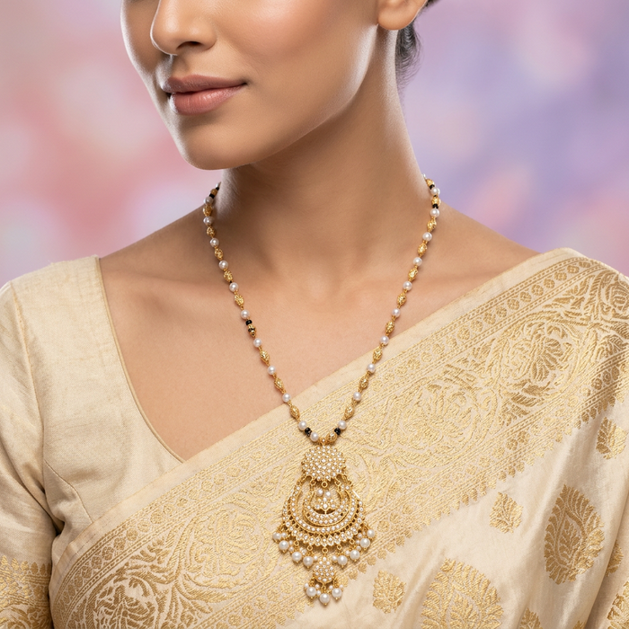 Heritage gold plated padakam pearl long necklace HP934
