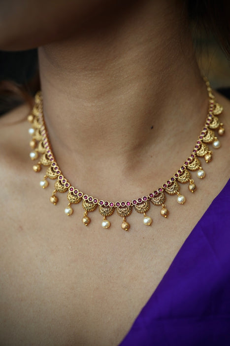 Antique ruby stone short necklace and earrings TTS4367