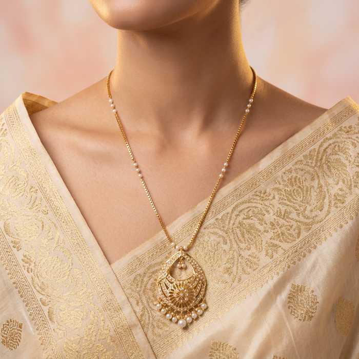 Heritage gold plated padakam pearl long necklace HP221