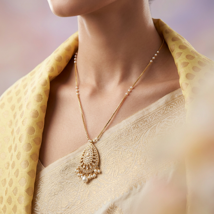 Heritage gold plated padakam pearl long necklace HP33