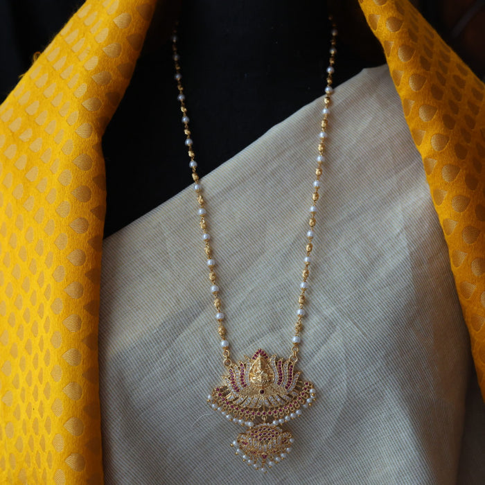 Heritage gold plated padakam pearl long necklace HP34