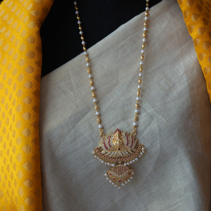 Heritage gold plated padakam pearl long necklace HP34