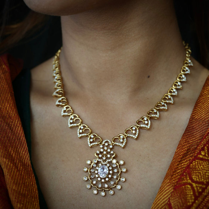 Antique white stone short necklace with earrings TTS4909