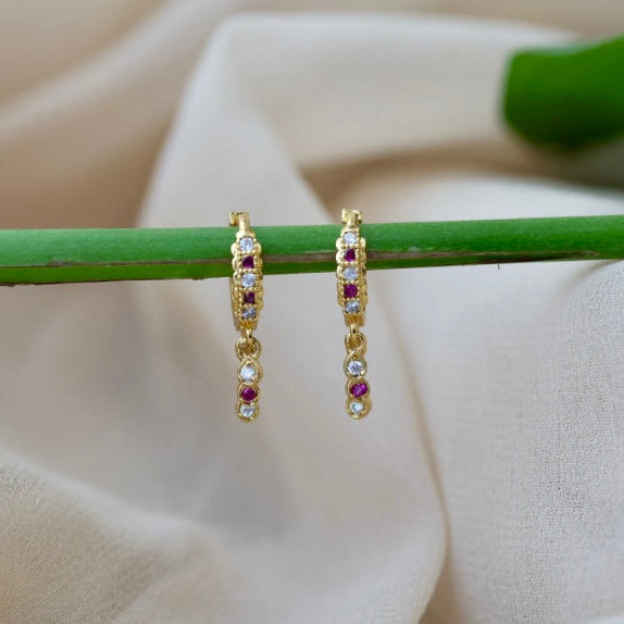 Heritage gold plated ruby white stone hoop earrings HD206