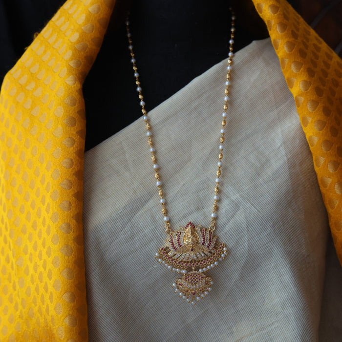 Heritage gold plated padakam pearl long necklace HP34