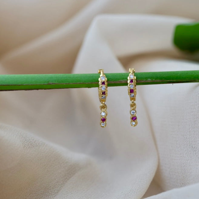 Heritage gold plated ruby white stone hoop earrings HD206