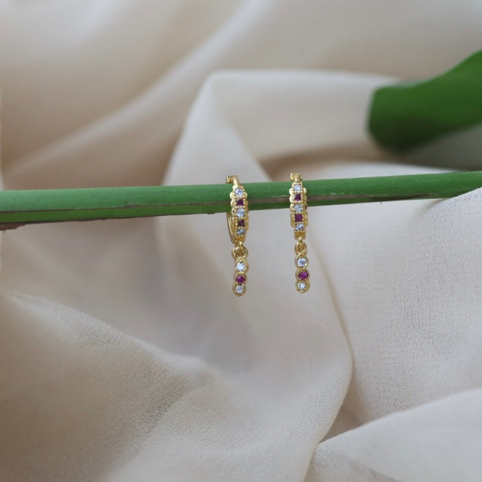 Heritage gold plated ruby white stone hoop earrings HD206