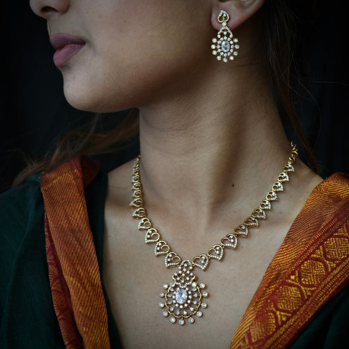 Antique white stone short necklace with earrings TTS4909