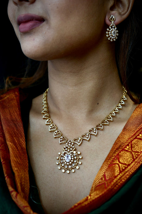 Antique white stone short necklace with earrings TTS4909