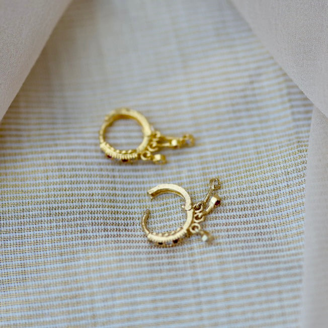 Heritage gold plated ruby white stone hoop earrings HD206