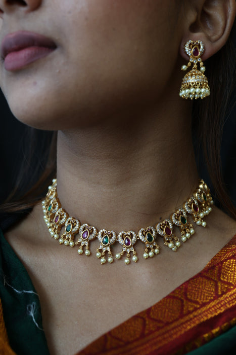 Antique pearl short necklace with earrings SS12003