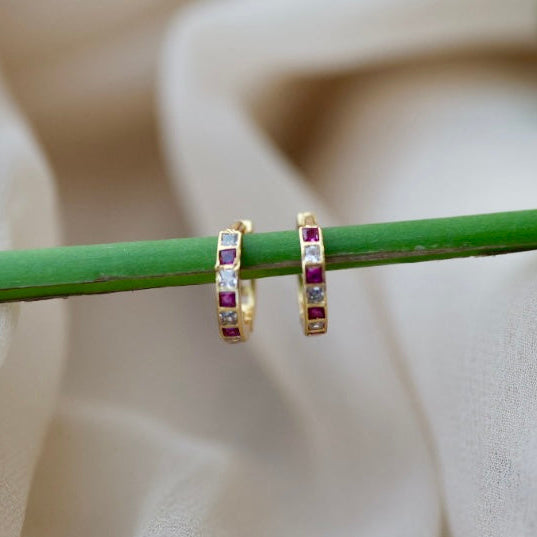 Heritage gold plated ruby white stone hoop earrings HD2102