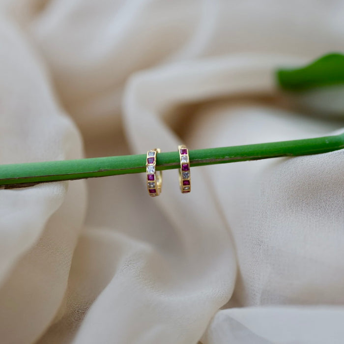 Heritage gold plated ruby white stone hoop earrings HD2102