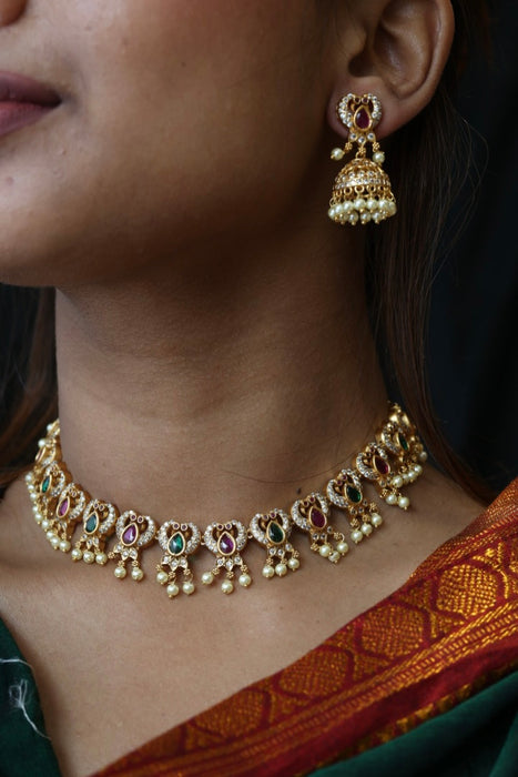 Antique pearl short necklace with earrings SS12003